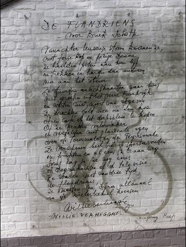 A poem about Briek Schotte written by Willie Verhegge satnds on the Muur Van Geraardsbergen today.